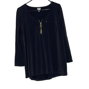 Dressbarn Top Size L. 3/4 sleeve (rolled to half sleeve) zipper v neck EUC